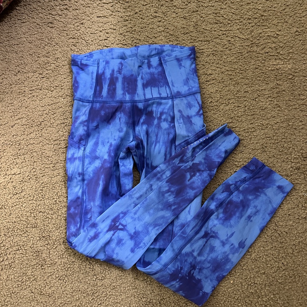 Blue Tie Dye Lululemon Fast and Free Leggings